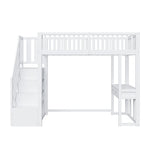 Loft Bed 90x200 Multifunctional Table Storage Stairs Pine Wood White