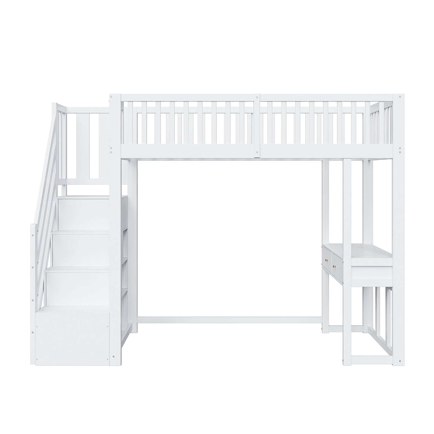 Loft Bed 90x200 Multifunctional Table Storage Stairs Pine Wood White