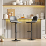 Bar Stool Set of 2, Height-Adjustable Swivel with Backrest & Footrest, Faux Leather, Black