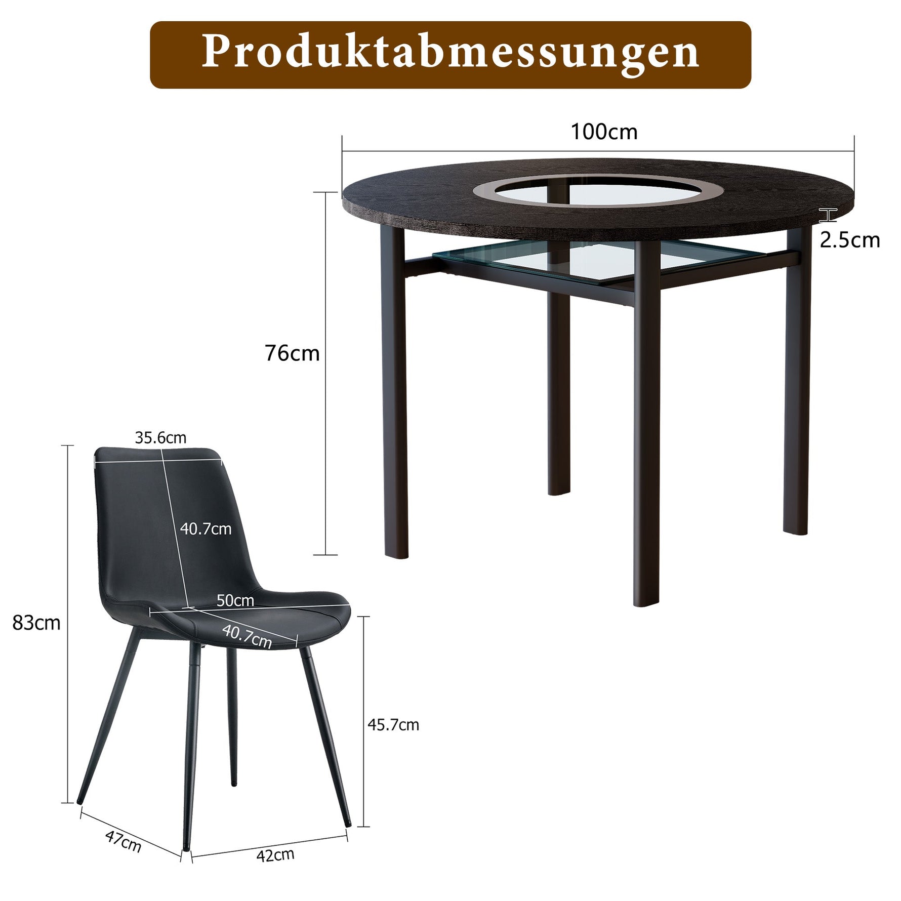 Minimalist Round Table Set 100cm with 4 PU Armchairs - Black Wood Look