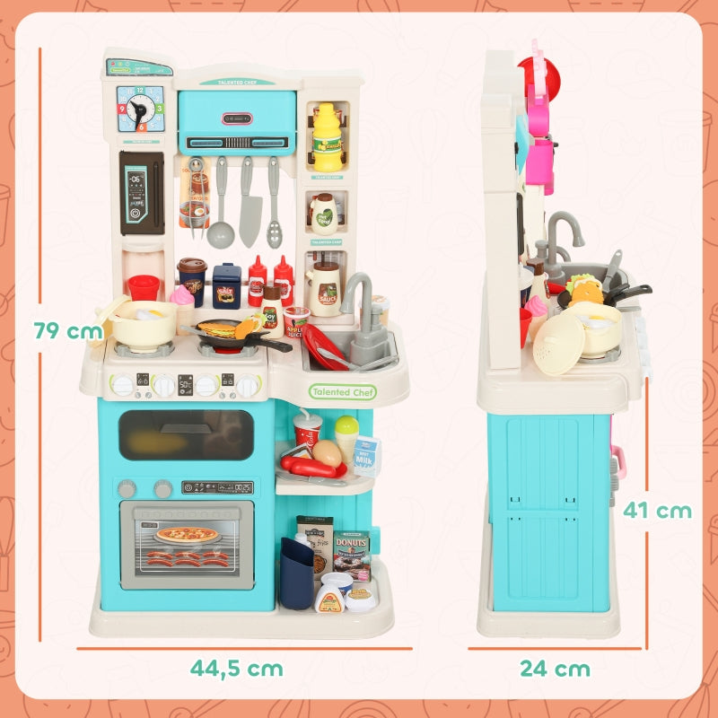 92-Piece Children's Kitchen Set with Tap for Ages 3-6, Green Plastic