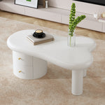 Coffee Table, Irregular Shape 2-Drawer Space-Saving Stylish Stable, White