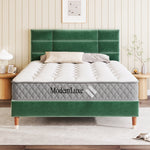 Upholstered Bed, 140x200cm Double with Slatted Frame & Headboard, Dark Green Velvet