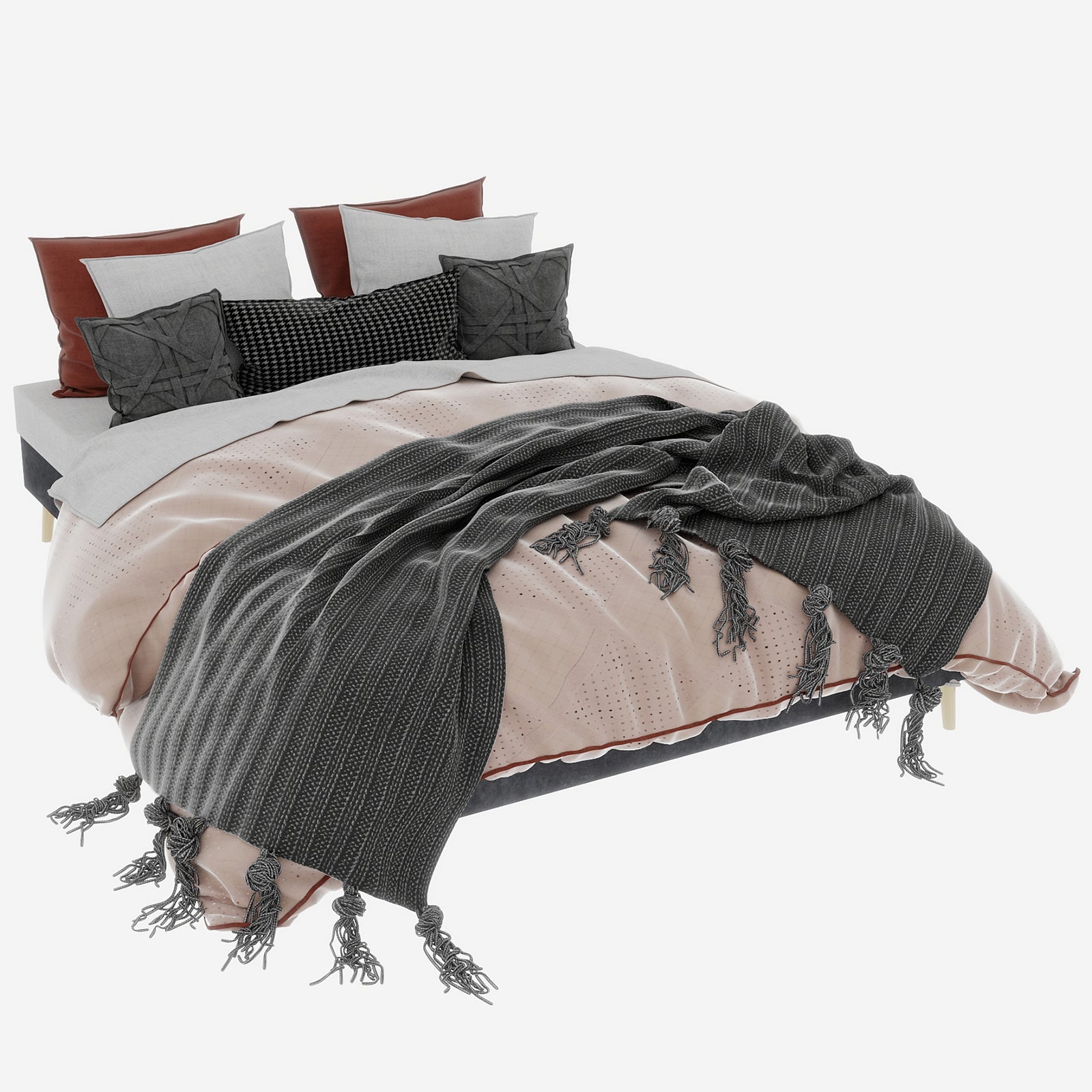 Modern Minimalist Bed Frame 160x200CM Low Box, Dutch Velvet Gray