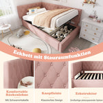 Upholstered Daybed, 90x190cm Sofa Bed with Hydraulic Storage, Velvet Pink