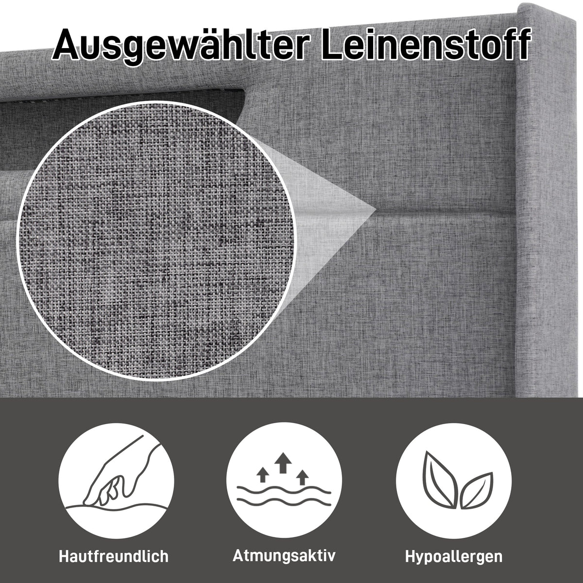 Upholstered Bed, LED Double with USB Type C & Storage, Linen