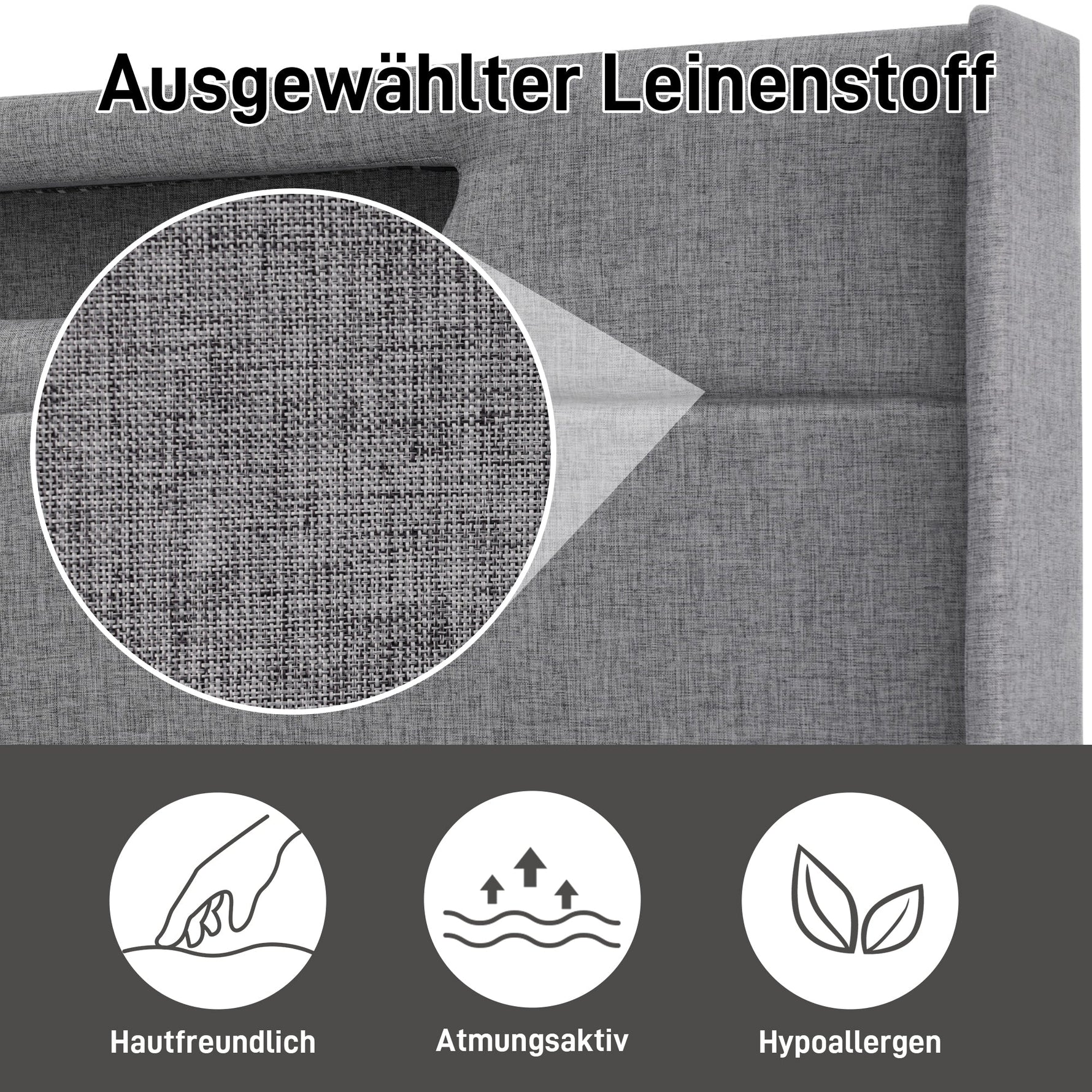 Upholstered Bed, LED Double Bed with USB & Type C Charging, Linen