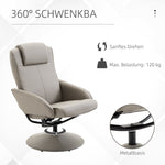 Reclining TV Armchair, 360° Swivel with Footrest, Grey