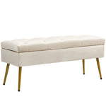 Bench with Storage, Upholstered Lid, Metal Frame, Beige