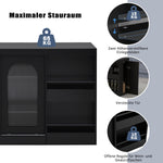 Bar Table, Extendable 360° Rotating with Storage & Glass Cabinet, Black