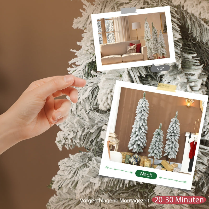 Artificial Christmas Trees Set of 3, Snow-Covered, Green & White