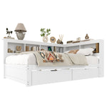 Daybed with 2 Drawers and USB Charging Ports, 140 x 200 cm, White Chipboard