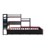 Gaming-Style Metal Bed Frame with 3 Drawers, LED Lighting, USB Ports, Pegboard and Side Shelves, Black Metal