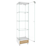 Modern Glass Display Cabinet LED Lights Drawers 4 Shelves - White