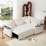 L-Shaped Corner Sofa, Extendable Chaise Storage Cup Holders USB Armrest, Beige