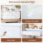 Sideboard 140x35x72.5cm High-Gloss LED 2 Drawers 4 Doors - White