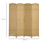 Room Divider, 4-Panel Foldable Privacy Screen, Natural
