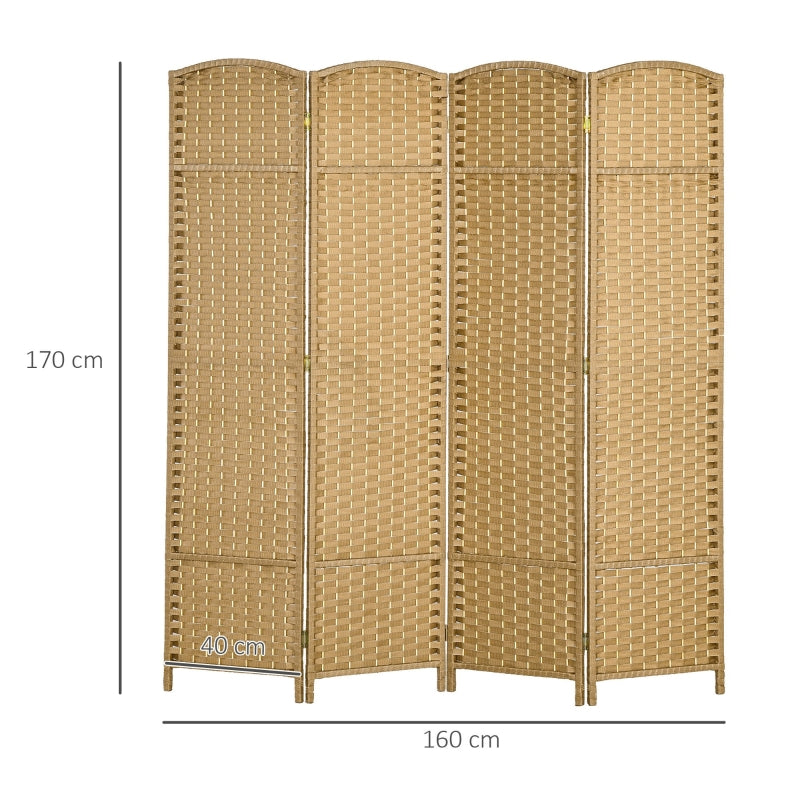 Room Divider, 4-Panel Foldable Privacy Screen, Natural
