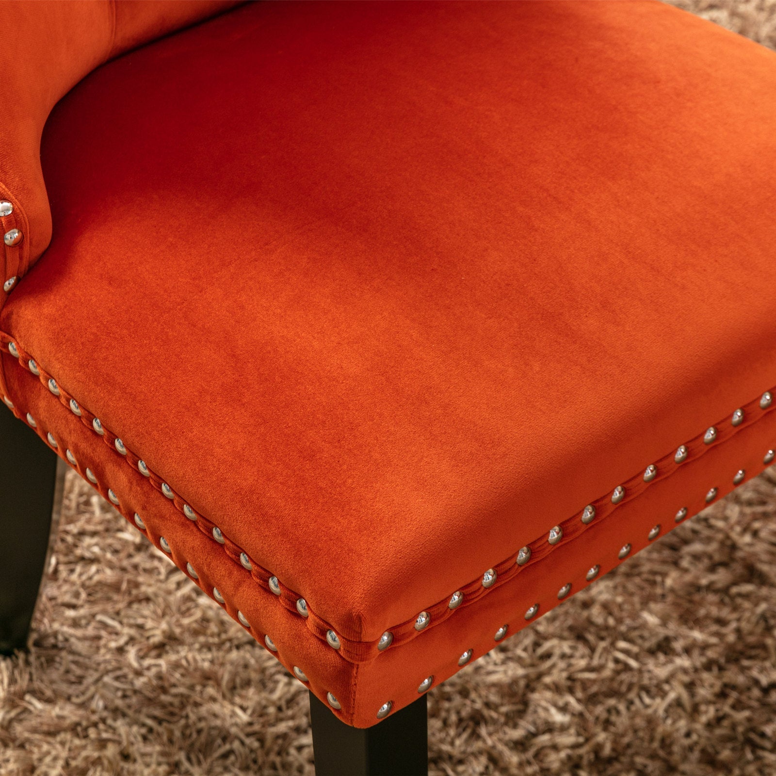 Nikki Collection Dining Chair Tufted Velvet Upholstered Solid Wood Legs 2-Pcs Set Orange