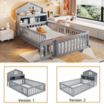 Children's Bed 90 x 200, Solid Wood Frame with Shelves, Storage, Safety Gate & Picture Rail, Grey
