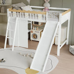 Loft Bed with Slide & Storage, Pine + MDF + Plywood, White + Natural