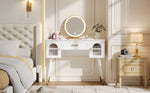 LED Dressing Table with Mirror, 1 Drawer & 2 Doors, White
