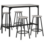 Bar Table with Stool Set, 5-Piece Industrial Design, Metal, Gray