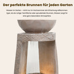 Garden Fountain with LED Lighting, Water Pump and Decorative Basin, Artificial Stone Beige