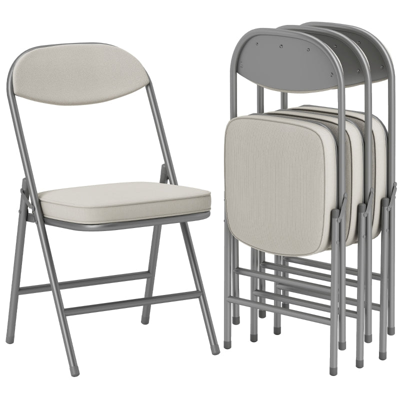Folding Chair Set of 4, Padded, Foldable, 120 kg Load Capacity, Cream White