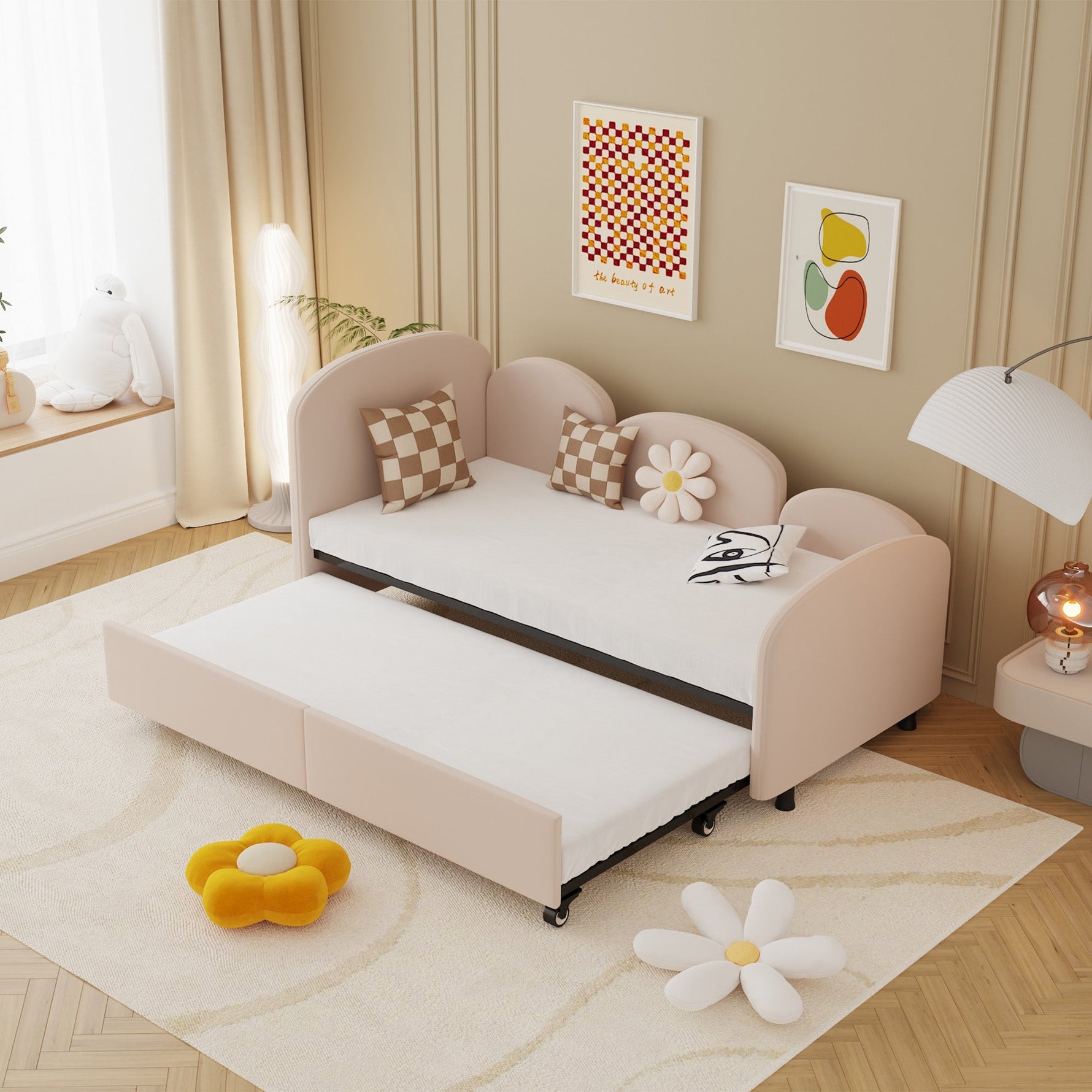 SOFTSEA Twin Size Daybed, Velvet Upholstered with Storage Drawers
