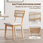 Dining Chair, Rattan Backrest, Faux Leather Seat, Rubber Wood, Natural Wood