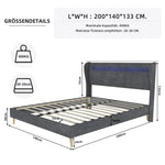 Modern Minimalist Upholstered Bed, Soft LED-Integrated Headboard, Low-Profile Non-Storage, 140x200 cm Grey