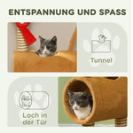 Cat Tree 98cm Deer Design, Cave, Play Ball, Jute Trunks Brown