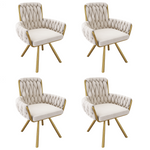 Velvet Dining Chair Set of 4, Luxury Swivel Armchair with Metal Legs, Beige Velvet