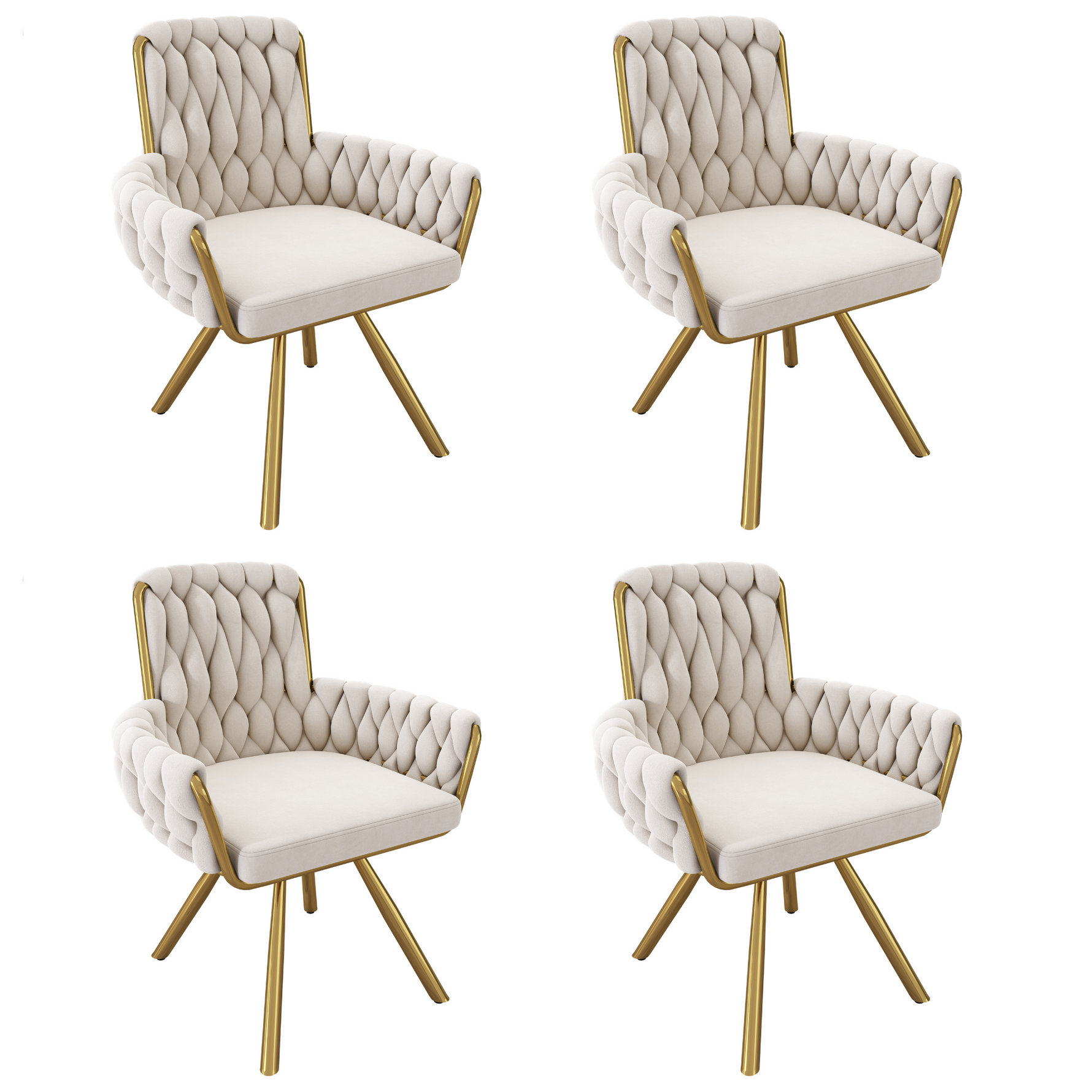 Velvet Dining Chair Set of 4, Luxury Swivel Armchair with Metal Legs, Beige Velvet