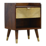 Solid Wood Manila Gold Bedside, One Drawer, 1 Shelf, Dark Brown & Golden