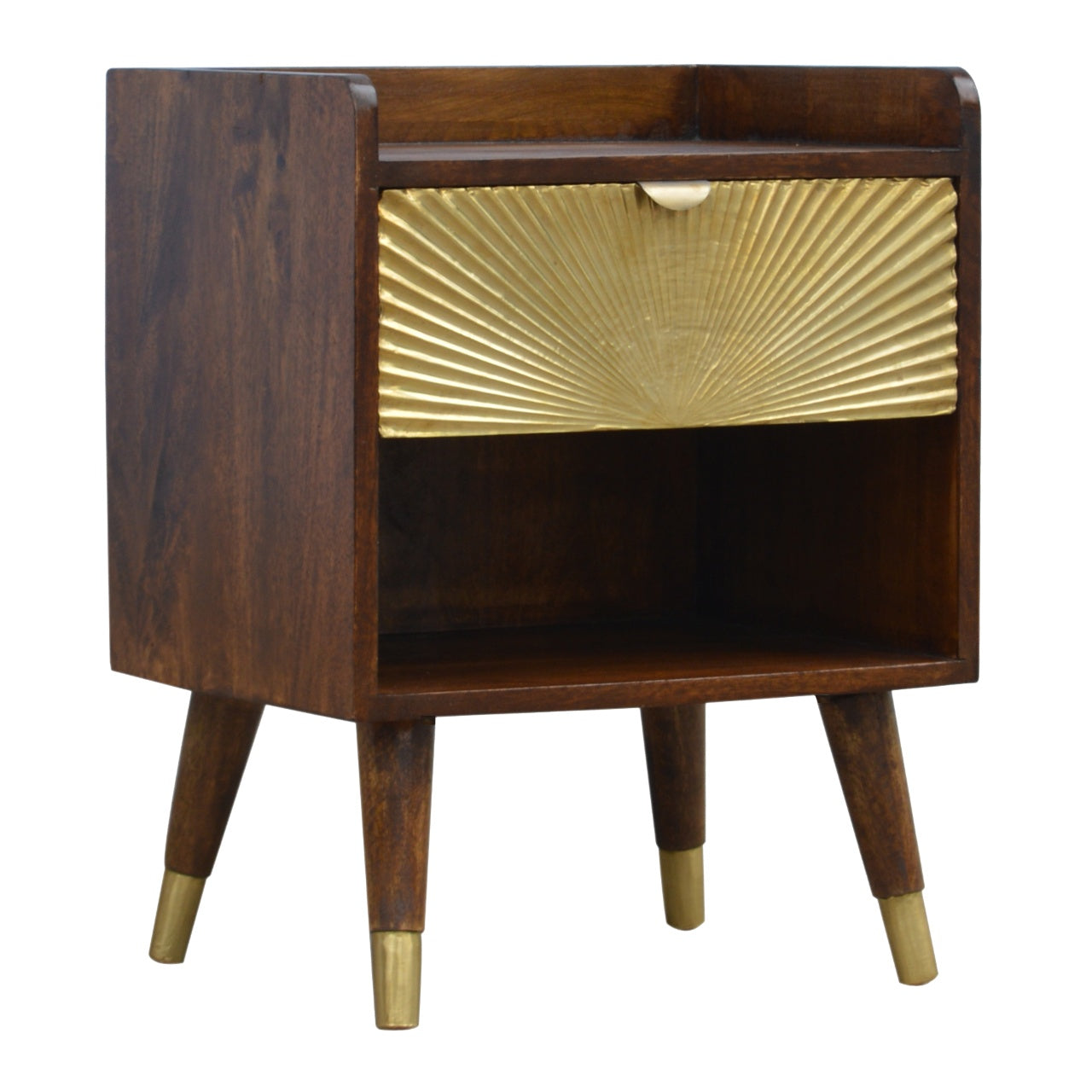Solid Wood Manila Gold Bedside, One Drawer, 1 Shelf, Dark Brown & Golden