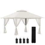 Folding Pavilion 4x4m Mesh Curtains UV Protection Double Roof, Cream White