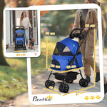 PawHut dog stroller with folding function, pet stroller for small dogs and cats, oxford blue