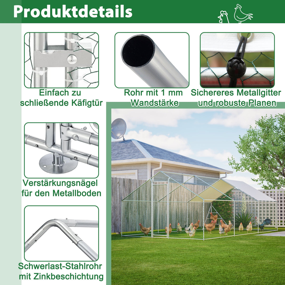 Giant Professional Chicken Coop Aviary 3x6m with Climbing Frame Metal