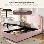 Upholstered Single Bed 90x200cm Hydraulic Storage Slatted Base - Velvet Pink