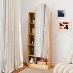 Tall Storage Cabinet Mirrored Door Adjustable Shelves 165x60x28cm - Natural Wood Look
