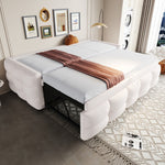 Extendable Upholstered Sofa Bed with Slatted Frame and 90/180x190cm Mattress Support, Beige Teddy Velvet
