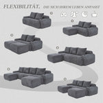 Modular 4-Seater Sofa with 2 Ottomans, Cup Holders and Storage Pocket, Dark Grey Corduroy
