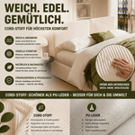 Upholstered Double Bed 180x200cm, Hydraulic Frame, Beige Corduroy