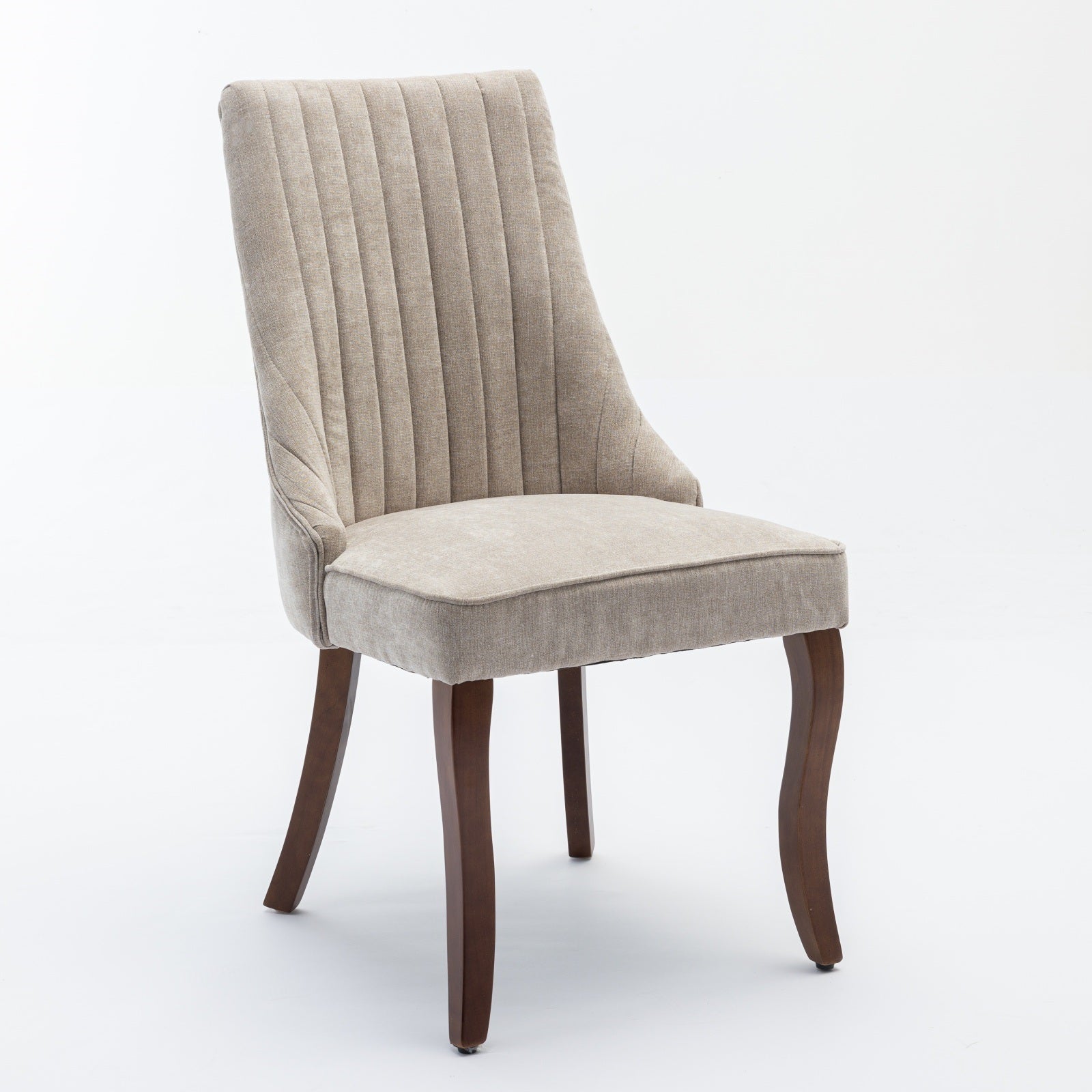 Dining Chairs Channel Upholstered Comfy Fabric Set of 2 with Curved Solid Wood Legs - Rayon Linen Beige