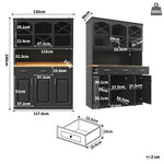 Kitchen Cabinet Tall Buffet 120cm 3 Doors 3 Drawers LED Black