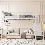 Loft Bed with Storage Ladder and Shelves, 140x200cm, White