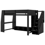 Loft Bed with Desk, Storage Stairs and LED Lighting, 140x200cm, Black Wood