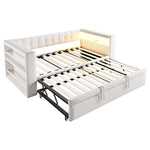 Multifunctional Upholstered Sofa Bed with LED Lighting, Power Outlets and Ample Storage, 90/180x190cm, Beige